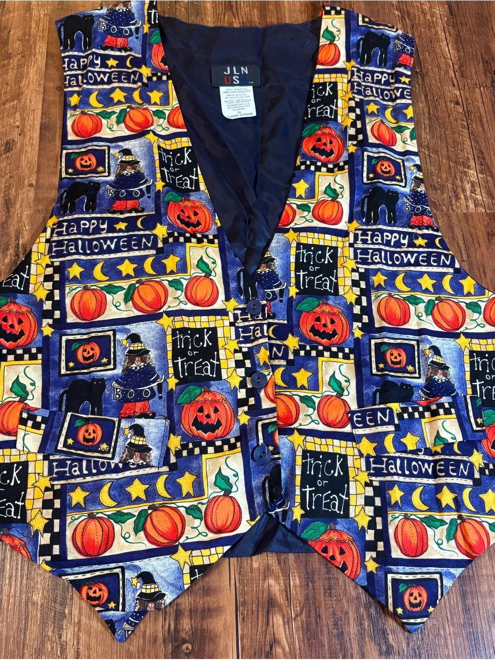 Vintage Halloween Vest Size XL JLN USA Jack-O-Lantern Pumpkin Black Cat Teacher